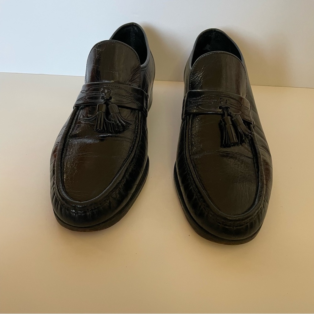 Florsheim Men’s Size 9 Black Leather Slip On Loafer Dress Shoe with tassels - Picture 2 of 12